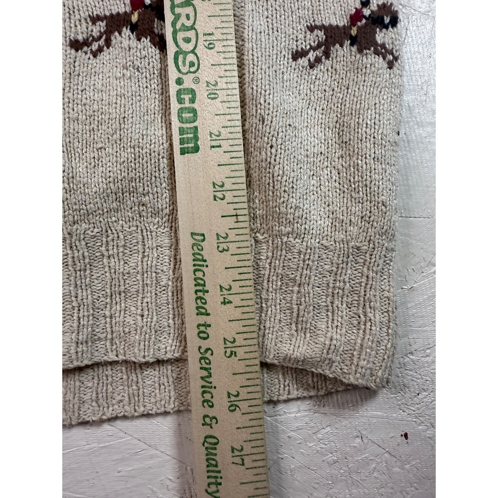 Rare VTG Polo Ralph Lauren Sz MHorses Jockey Hand Knit Beige V Neck Silk Cotton - Picture 7 of 8